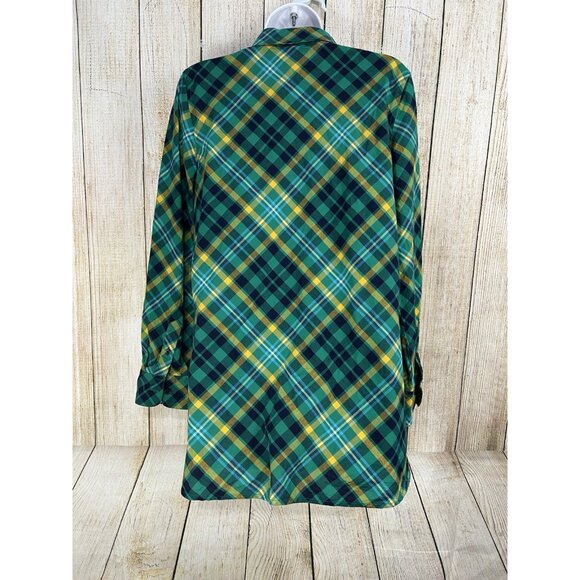 Women Western Plaid Rhinestone Top Bejeweled Button Front Sz S‎ Green Preppy - Picture 5 of 8